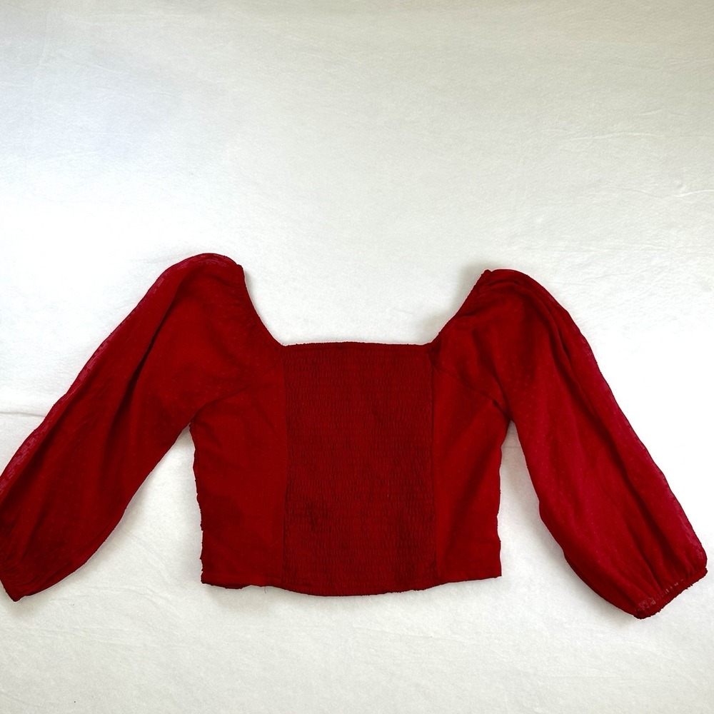 Antheaa Red Cropped Peasant‎ Blouse Long Sleeves Sz S Y2K Boho Festival Hippie